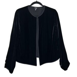 Eileen Fisher Black Velvet Silk Rayon Open Front Jacket Blazer‎ Medium